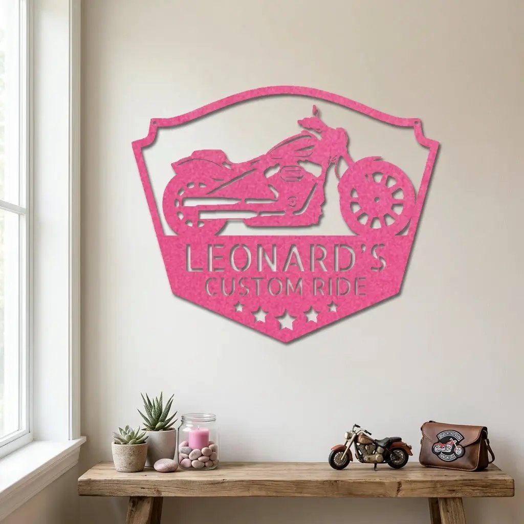 Chopper Motorcycle Shop Custom Name Monogram Indoor Outdoor Steel Wall Sign