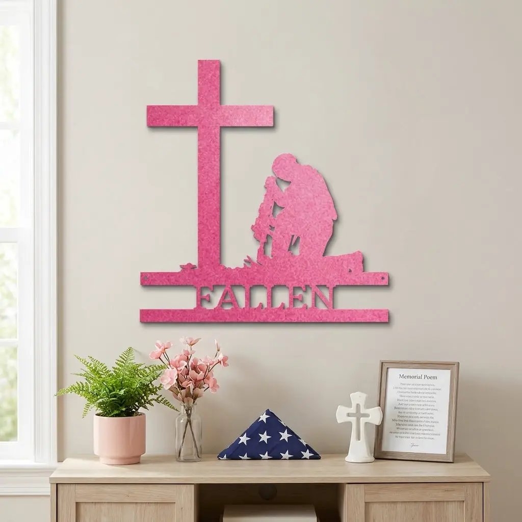 Personalized Fallen Soldier Memorial Metal Wall Art | Military Remembrance Cross Decor | Veteran Tribute Sign