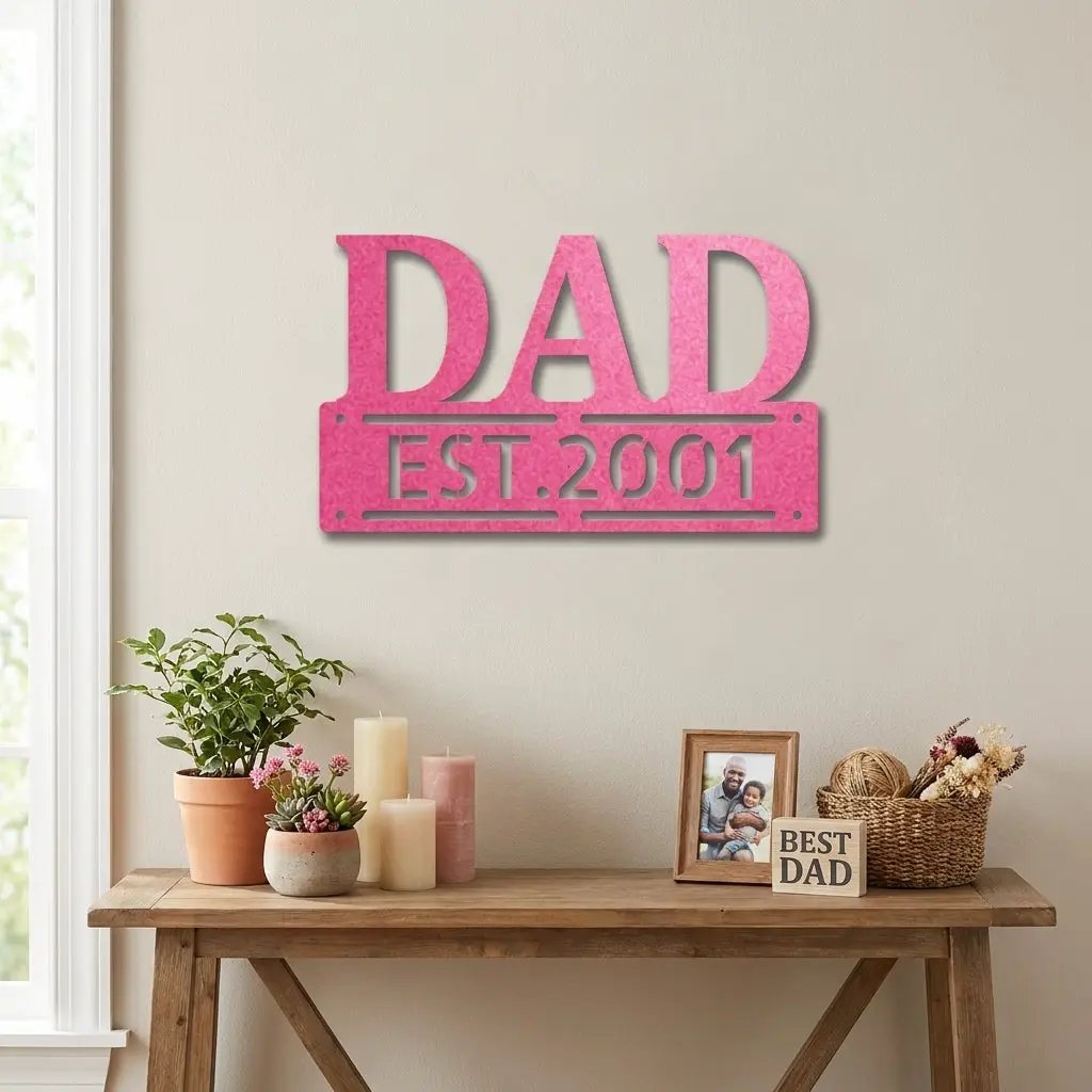 Personalized Dad Metal Wall Art | Custom Established Sign for Father | Rustic Family Name Decor