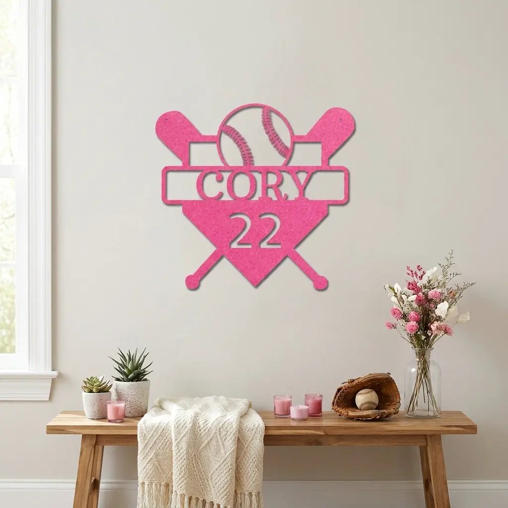 Baseball Home Plate Custom Name Metal Art Wall Sign