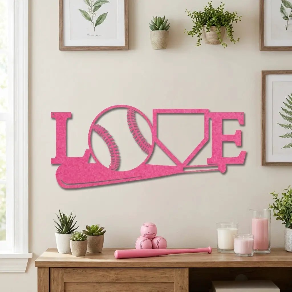 Baseball Love Metal Wall Art – Baseball Heart Sign – Sports Wall Decor – Gift for Baseball Lovers