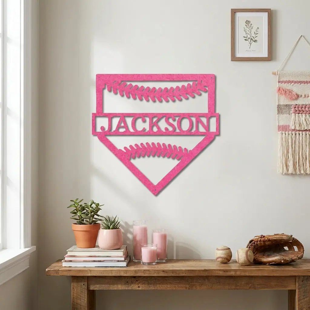 Personalized Baseball Home Plate Metal Wall Art – Custom Name Baseball Sign – Player Gift – Baseball Room Decor – Sports Wall Art