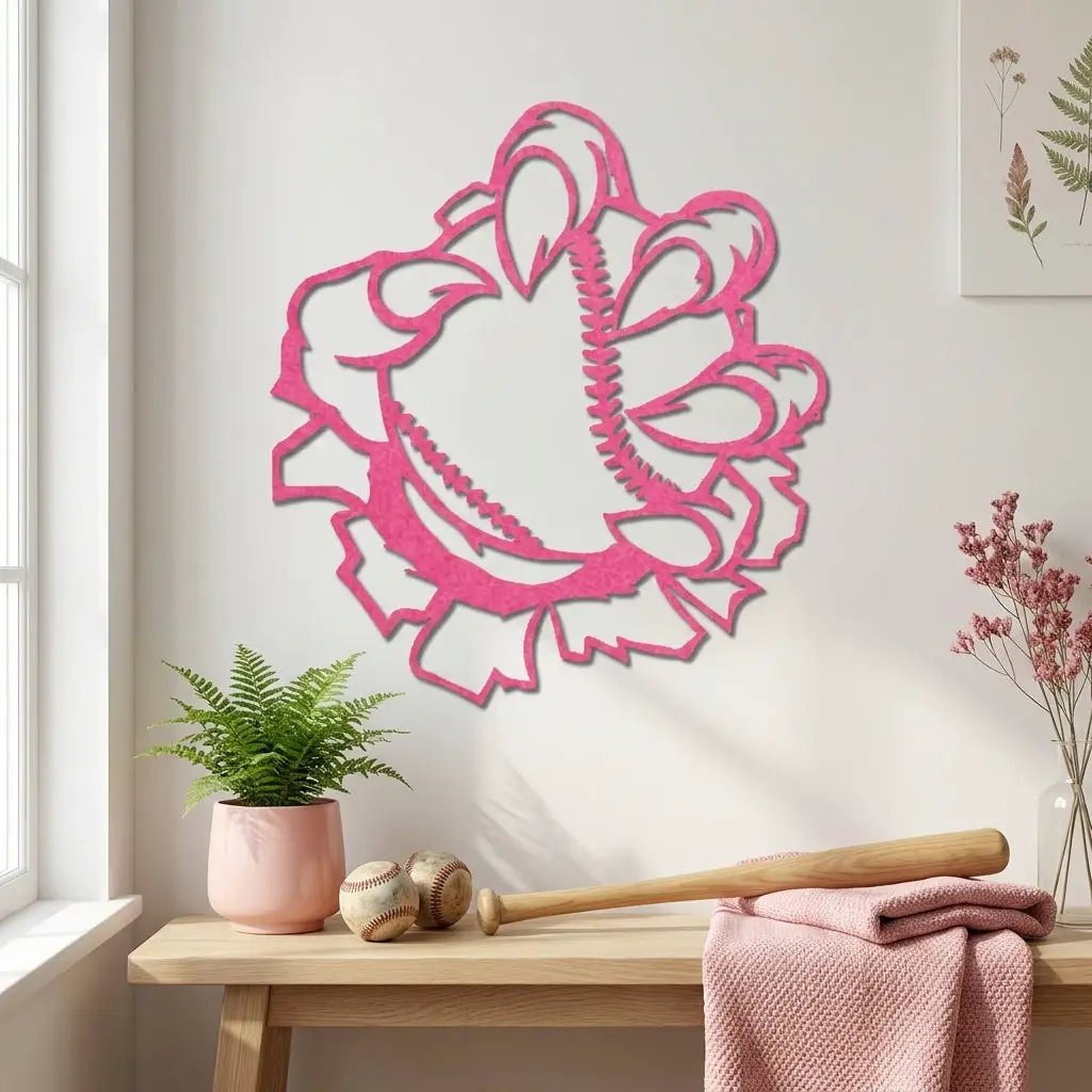 Baseball Monster Claw Metal Art Wall Sign