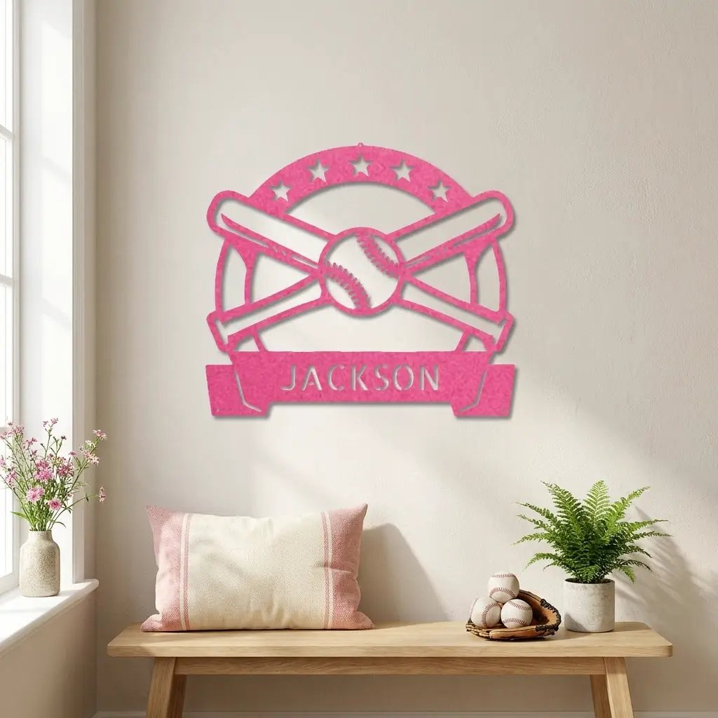 Personalized Baseball Metal Wall Art – Custom Name Baseball Sign – Baseball Bat & Ball Decor – Coach Gift – Sports Wall Art