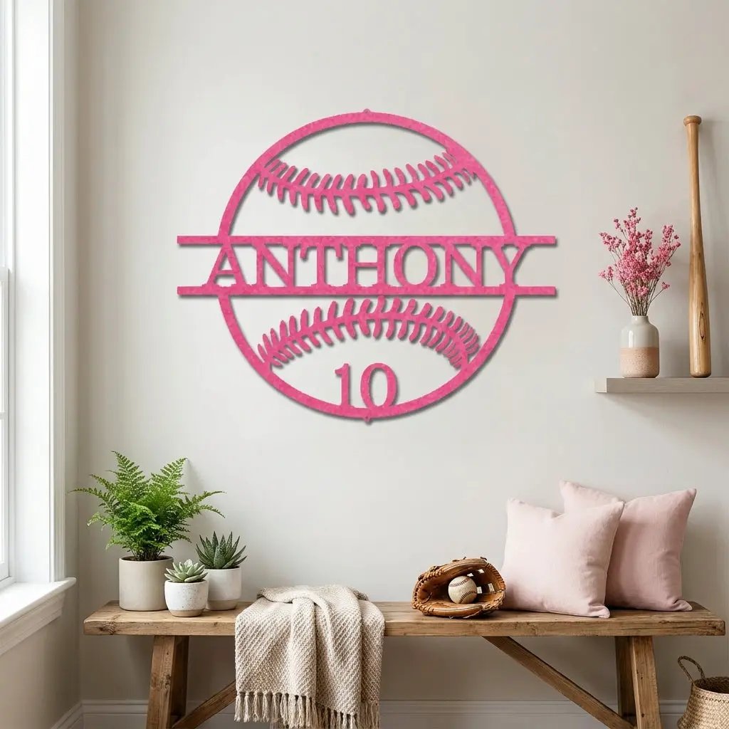 Personalized Baseball Metal Wall Art | Custom Name and Number Baseball Sign | Player Room Decor