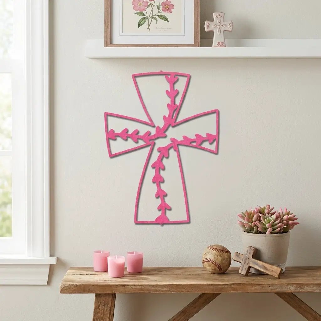 Faith Baseball Cross Metal Wall Art | Christian Baseball Decor | Baseball Stitch Cross Sign for Players & Fans