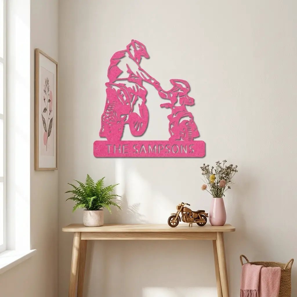 Father and Son Motocross Personalized Name Indoor Outdoor Steel Wall Sign Metal Art