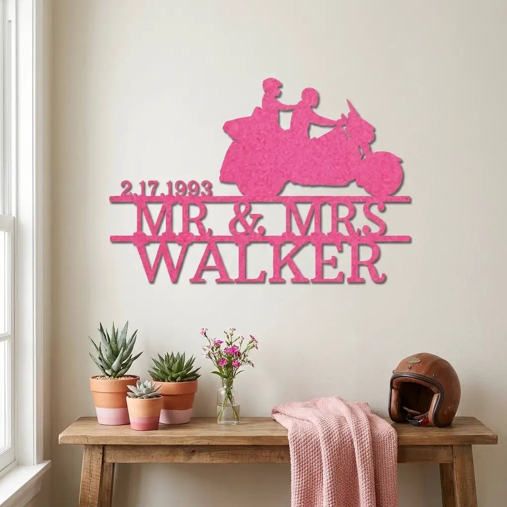 Personalized Motorcycle Couple Metal Sign Mr and Mrs Wedding Gift Custom Biker Wall Art Anniversary Gift Steel Decor