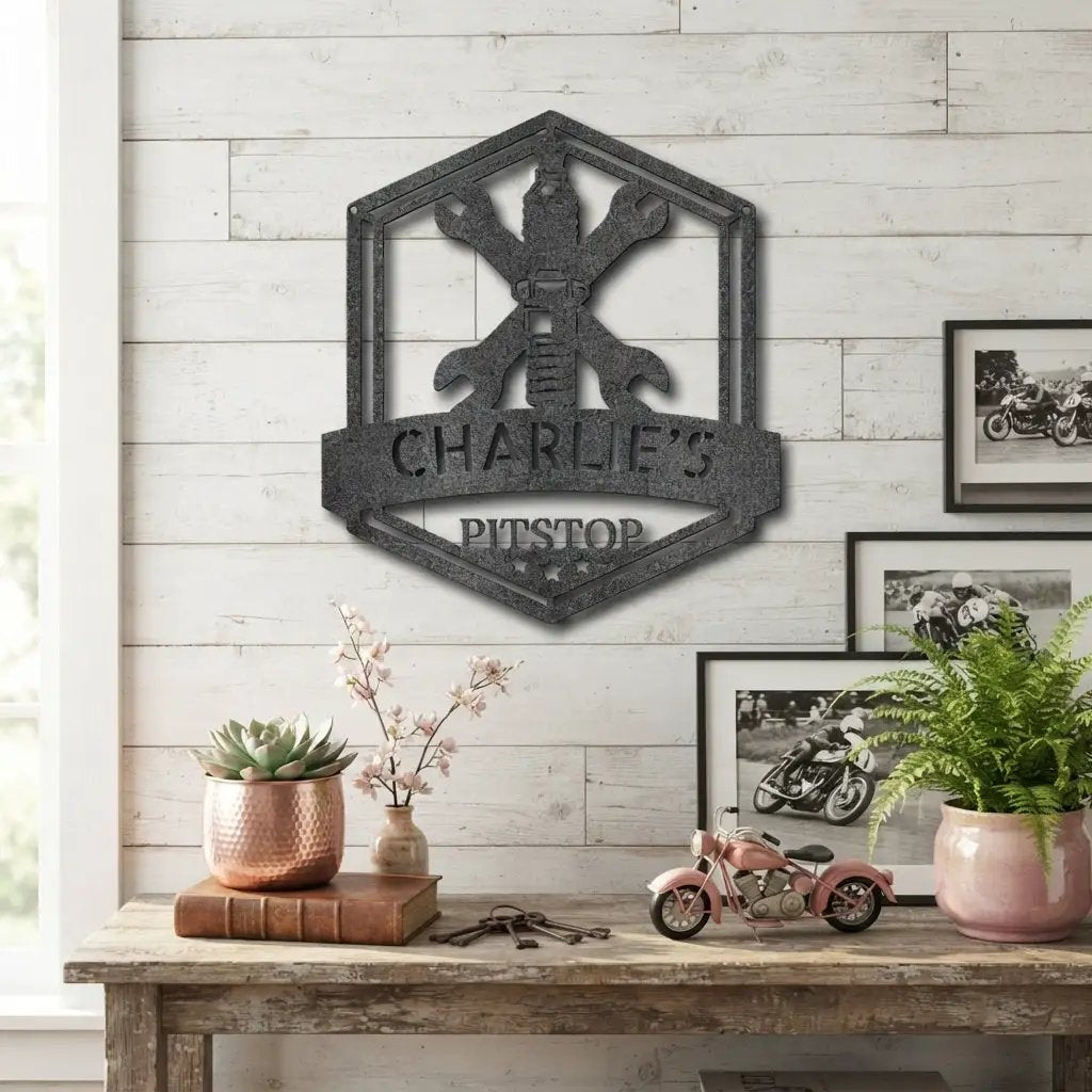 Personalized Mechanic Garage Metal Wall Art | Custom Garage Name Sign | Auto Repair Shop Decor | Wrench Metal Sign | Made in USA
