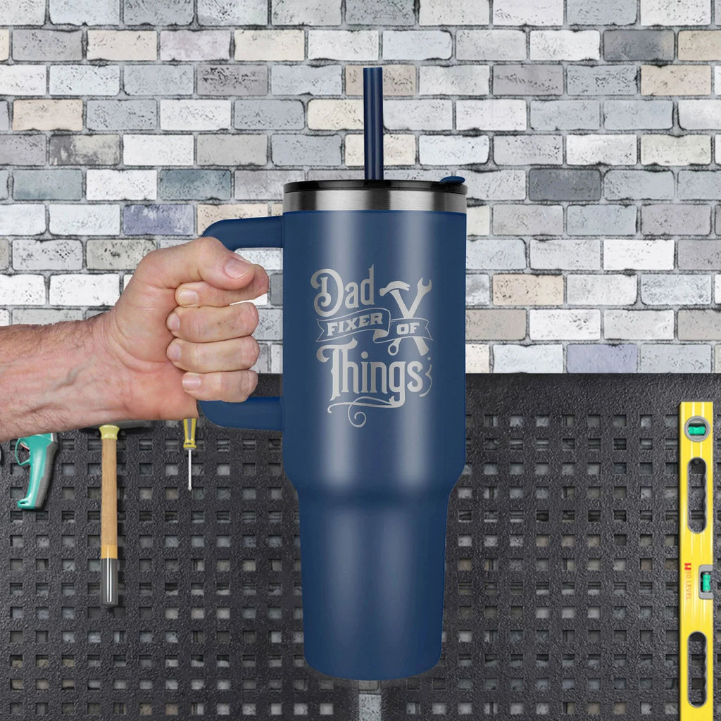 Dad- Fixer of Things - Funny 40oz laser-engraved Tumbler with Handle