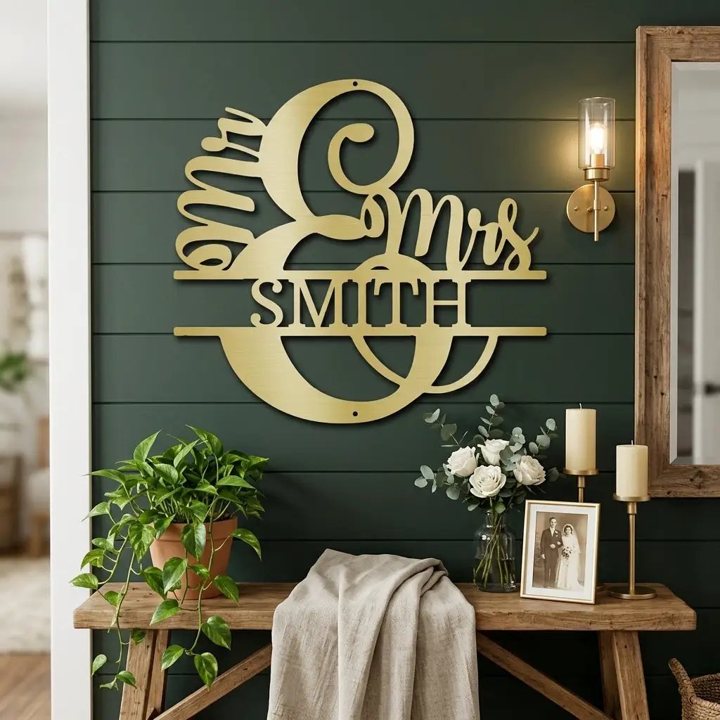 Couples Custom Name Monogram Mr. and Mrs. Steel Wall Sign