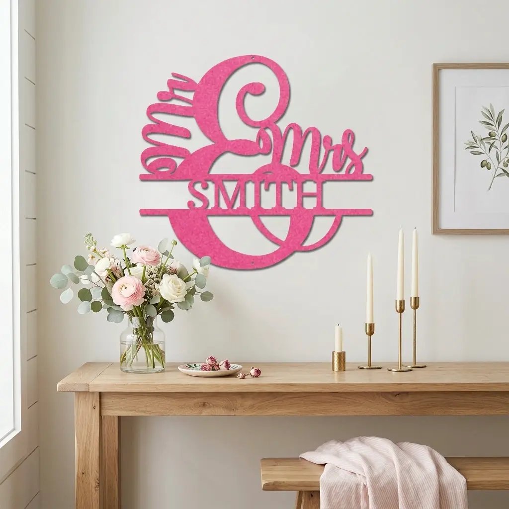 Couples Custom Name Monogram Mr. and Mrs. Steel Wall Sign