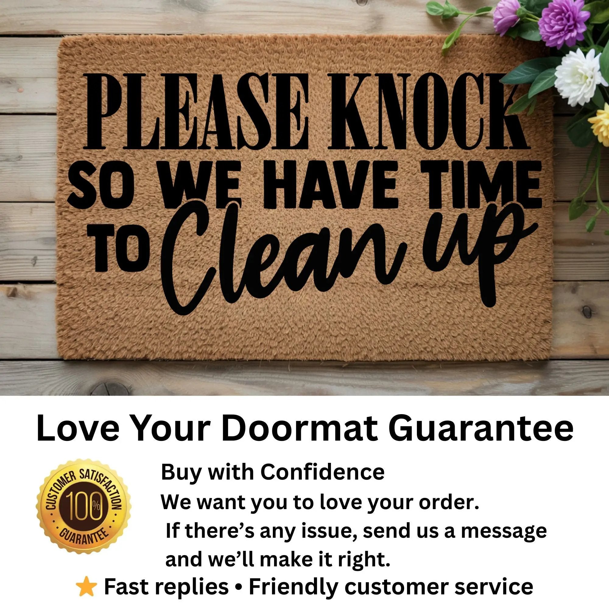Funny “Please Knock So We Have Time to Clean Up” Doormat | Relatable Coir Welcome Mat for Families | Real-Life Humor Front Porch Décor