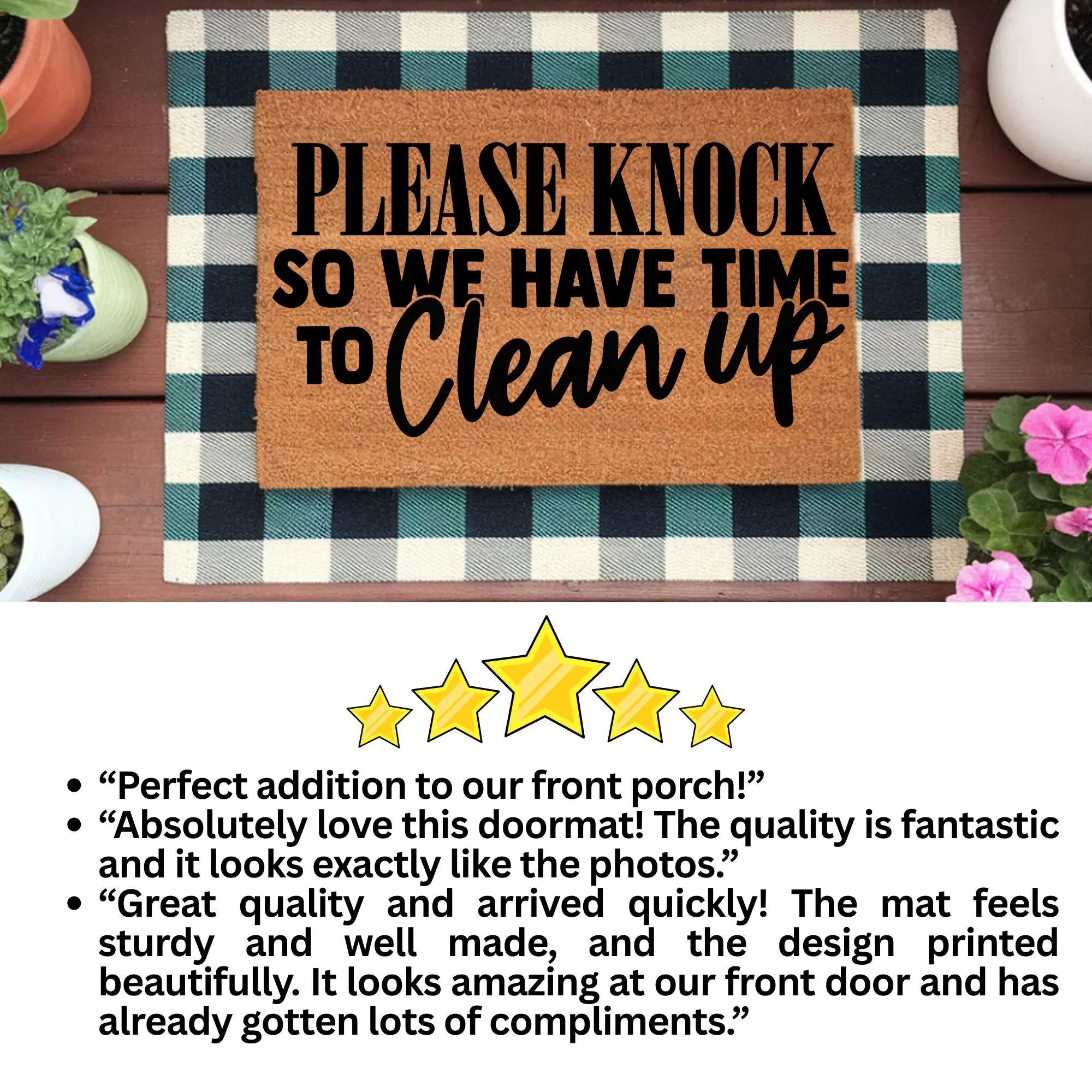 Funny “Please Knock So We Have Time to Clean Up” Doormat | Relatable Coir Welcome Mat for Families | Real-Life Humor Front Porch Décor