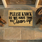 Funny “Please Knock So We Have Time to Clean Up” Doormat | Relatable Coir Welcome Mat for Families | Real-Life Humor Front Porch Décor