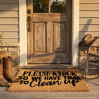 Funny “Please Knock So We Have Time to Clean Up” Doormat | Relatable Coir Welcome Mat for Families | Real-Life Humor Front Porch Décor
