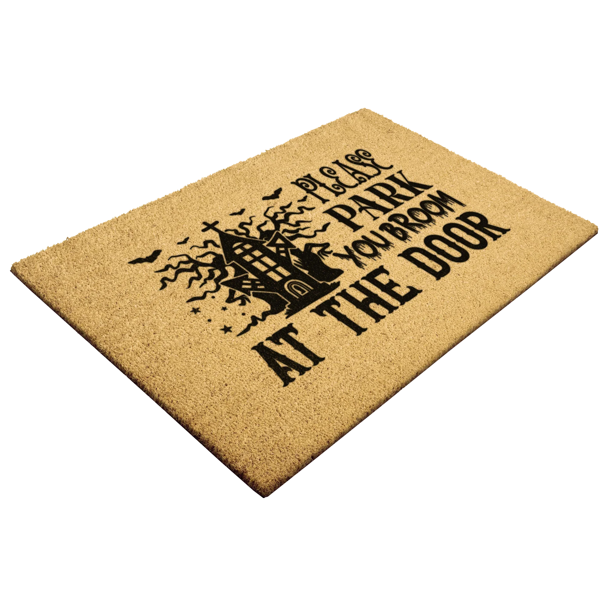 Please Park Your Broom at the Door Coir Doormat – Funny Witch Halloween Welcome Mat | Haunted House Front Porch Decor | Spooky Fall Entry Rug
