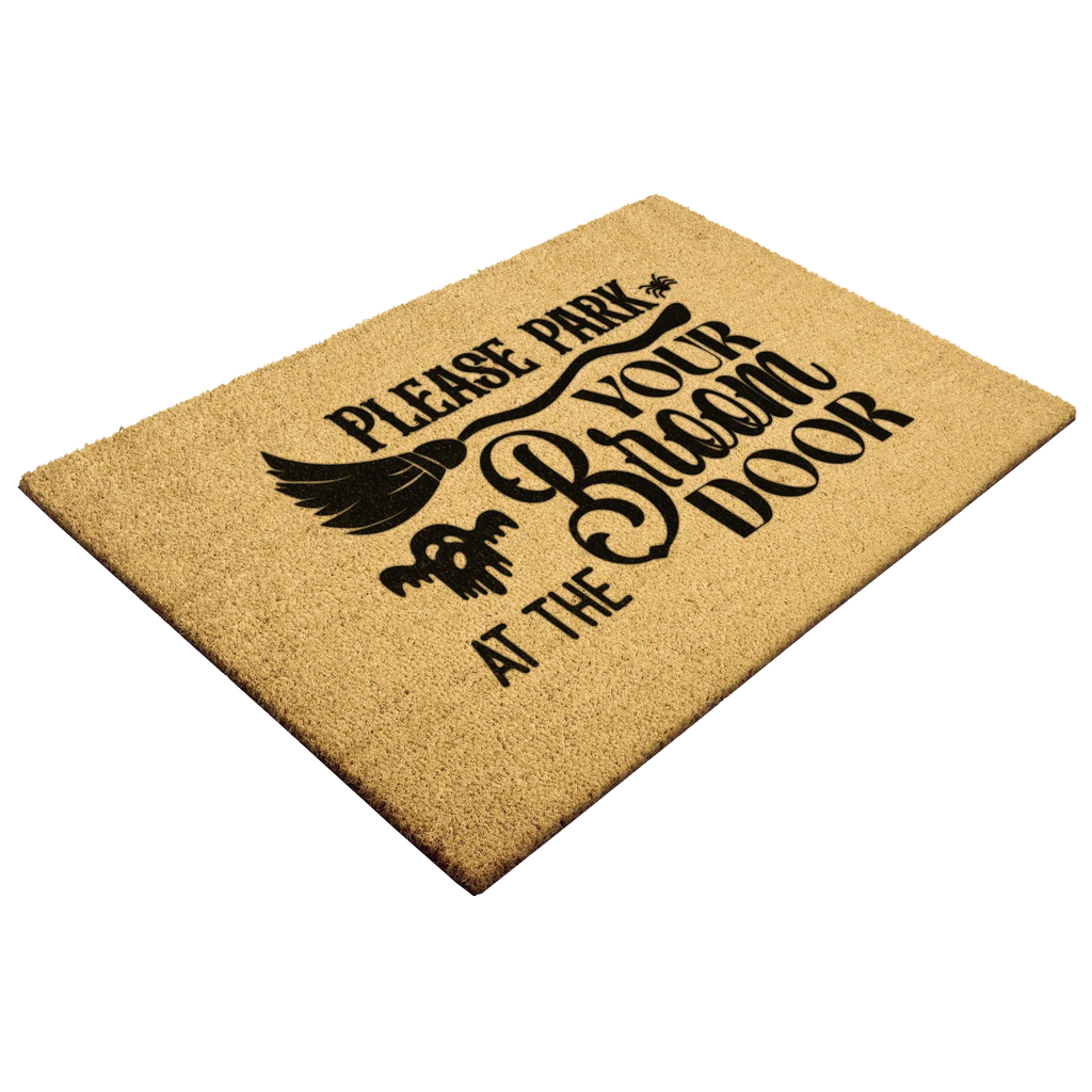 Please Park Your Broom at the Door Coir Doormat – Witchy Halloween Welcome Mat | Funny Fall Porch Decor | Rustic Farmhouse Entryway Rug