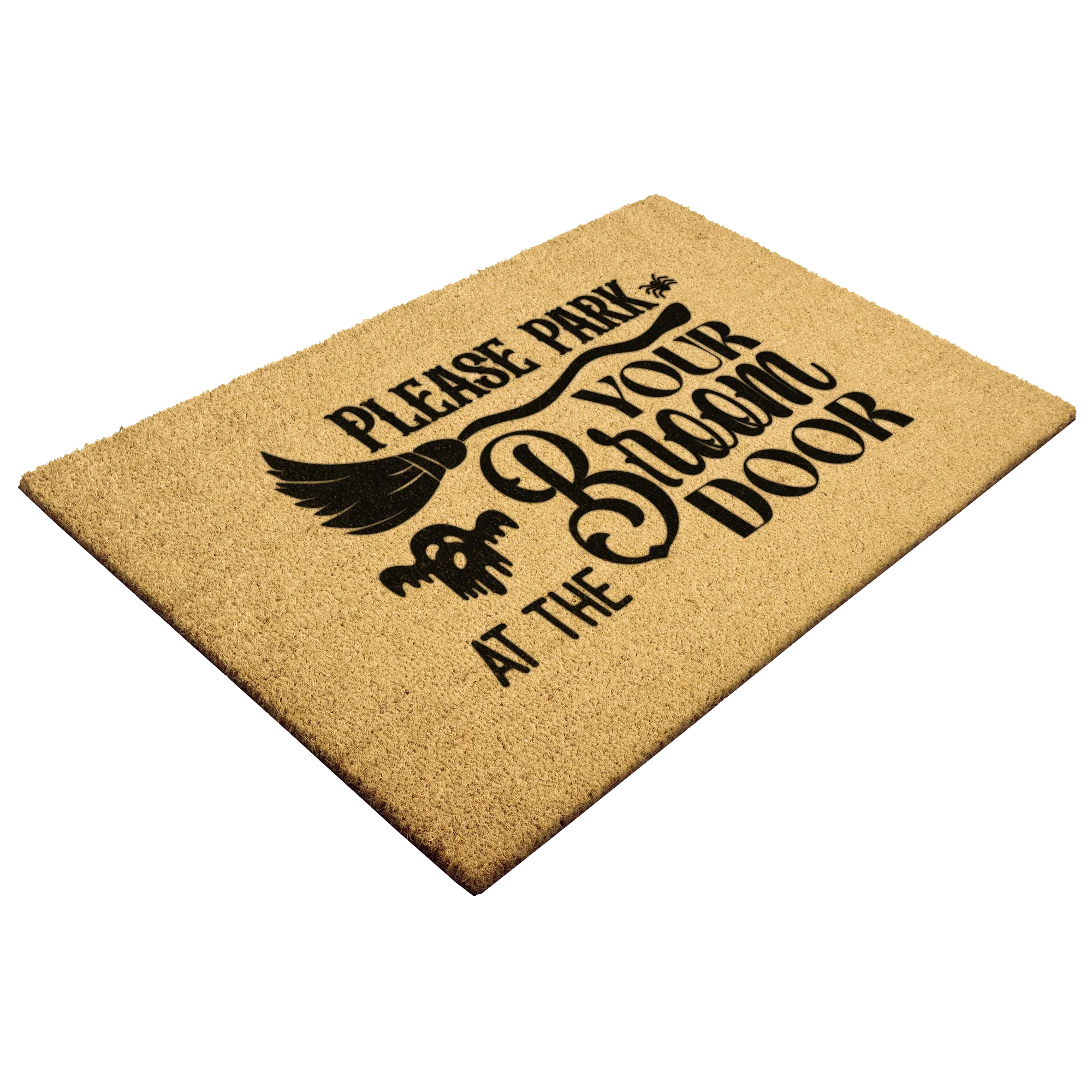 Please Park Your Broom at the Door Coir Doormat – Witchy Halloween Welcome Mat | Funny Fall Porch Decor | Rustic Farmhouse Entryway Rug