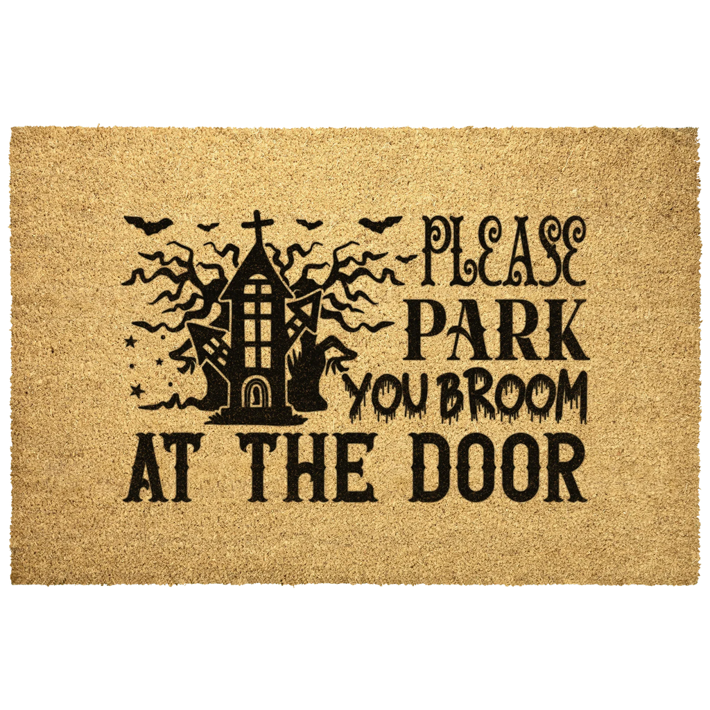 Please Park Your Broom at the Door Coir Doormat – Funny Witch Halloween Welcome Mat | Haunted House Front Porch Decor | Spooky Fall Entry Rug