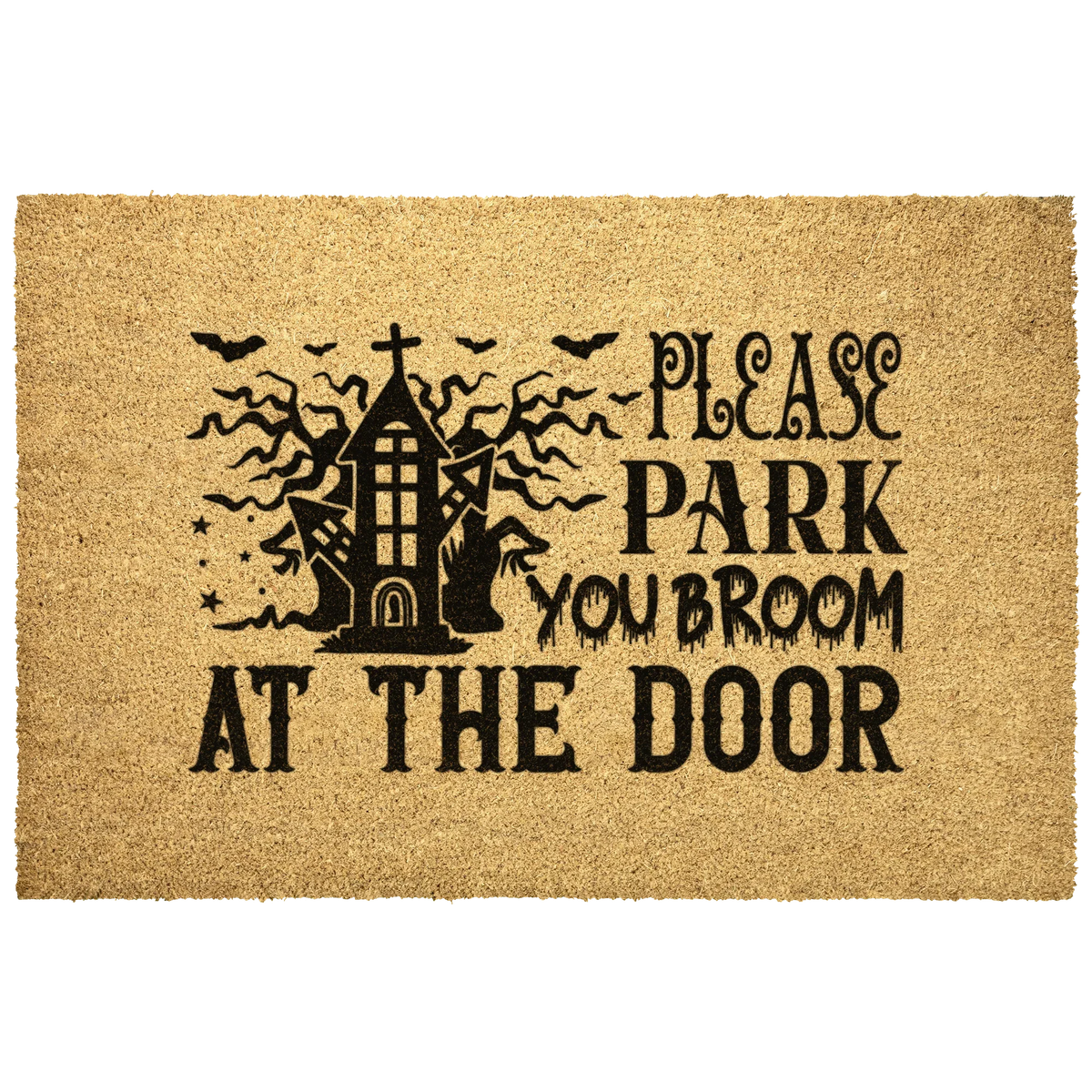 Please Park Your Broom at the Door Coir Doormat – Funny Witch Halloween Welcome Mat | Haunted House Front Porch Decor | Spooky Fall Entry Rug