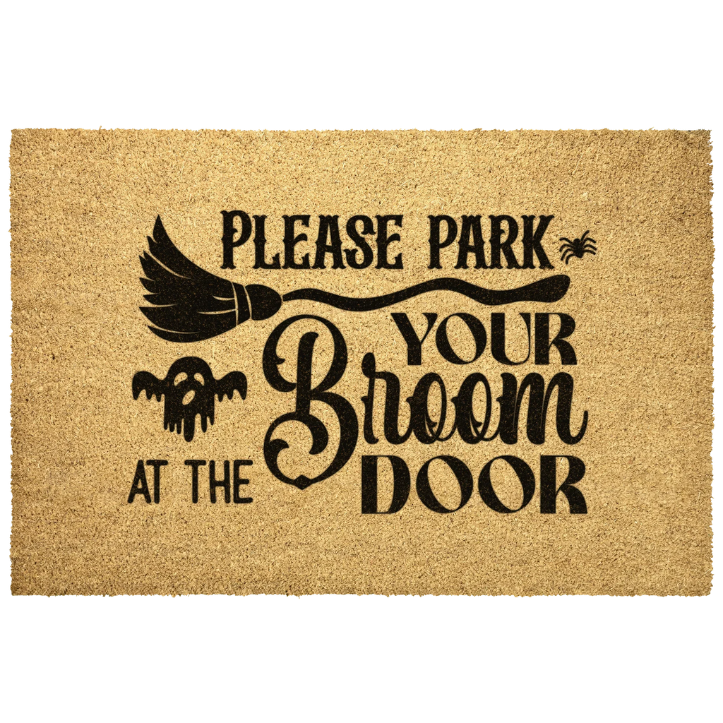 Please Park Your Broom at the Door Coir Doormat – Witchy Halloween Welcome Mat | Funny Fall Porch Decor | Rustic Farmhouse Entryway Rug