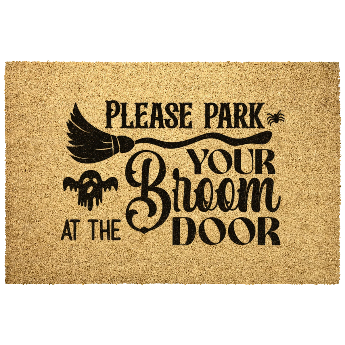 Please Park Your Broom at the Door Coir Doormat – Witchy Halloween Welcome Mat | Funny Fall Porch Decor | Rustic Farmhouse Entryway Rug