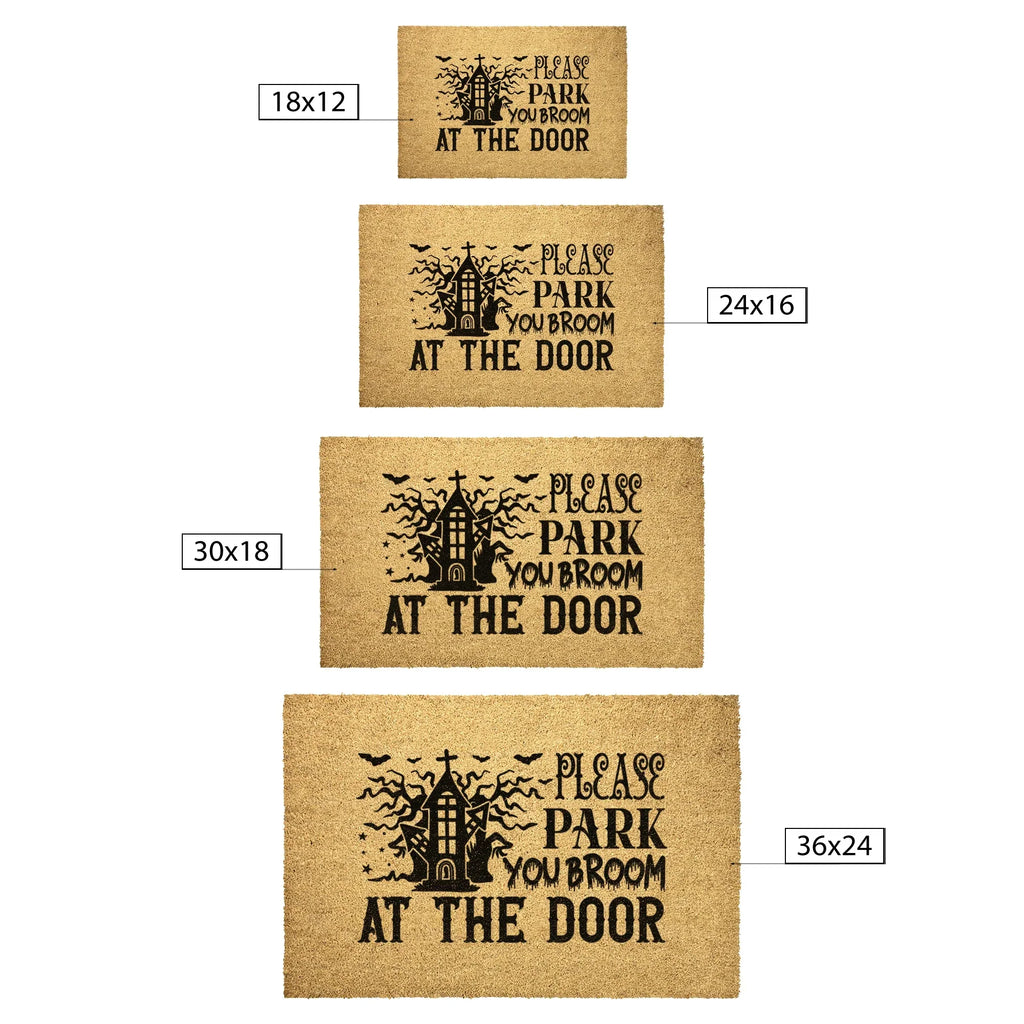 Please Park Your Broom at the Door Coir Doormat – Funny Witch Halloween Welcome Mat | Haunted House Front Porch Decor | Spooky Fall Entry Rug