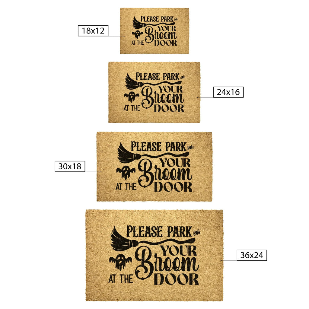 Please Park Your Broom at the Door Coir Doormat – Witchy Halloween Welcome Mat | Funny Fall Porch Decor | Rustic Farmhouse Entryway Rug