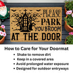 Please Park Your Broom at the Door Coir Doormat – Funny Witch Halloween Welcome Mat | Haunted House Front Porch Decor | Spooky Fall Entry Rug