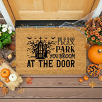 Please Park Your Broom at the Door Coir Doormat – Funny Witch Halloween Welcome Mat | Haunted House Front Porch Decor | Spooky Fall Entry Rug