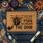 Please Park Your Broom at the Door Coir Doormat – Funny Witch Halloween Welcome Mat | Haunted House Front Porch Decor | Spooky Fall Entry Rug