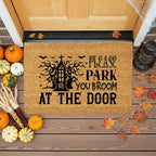 Please Park Your Broom at the Door Coir Doormat – Funny Witch Halloween Welcome Mat | Haunted House Front Porch Decor | Spooky Fall Entry Rug