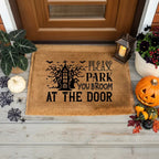Please Park Your Broom at the Door Coir Doormat – Funny Witch Halloween Welcome Mat | Haunted House Front Porch Decor | Spooky Fall Entry Rug