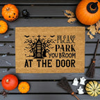 Please Park Your Broom at the Door Coir Doormat – Funny Witch Halloween Welcome Mat | Haunted House Front Porch Decor | Spooky Fall Entry Rug