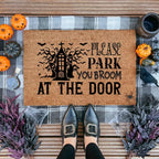 Please Park Your Broom at the Door Coir Doormat – Funny Witch Halloween Welcome Mat | Haunted House Front Porch Decor | Spooky Fall Entry Rug