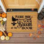 Please Park Your Broom at the Door Coir Doormat – Witchy Halloween Welcome Mat | Funny Fall Porch Decor | Rustic Farmhouse Entryway Rug
