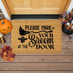 Please Park Your Broom at the Door Coir Doormat – Witchy Halloween Welcome Mat | Funny Fall Porch Decor | Rustic Farmhouse Entryway Rug