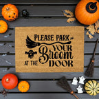 Please Park Your Broom at the Door Coir Doormat – Witchy Halloween Welcome Mat | Funny Fall Porch Decor | Rustic Farmhouse Entryway Rug