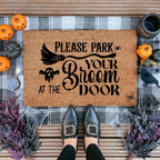 Please Park Your Broom at the Door Coir Doormat – Witchy Halloween Welcome Mat | Funny Fall Porch Decor | Rustic Farmhouse Entryway Rug