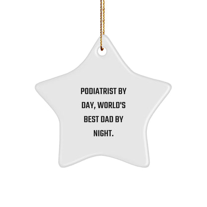 Podiatrist Gifts 'Podiatrist By Day, World's Best Dad By Night.' Star Ornament for Christmas, Funny White Star Shaped MDF Decor