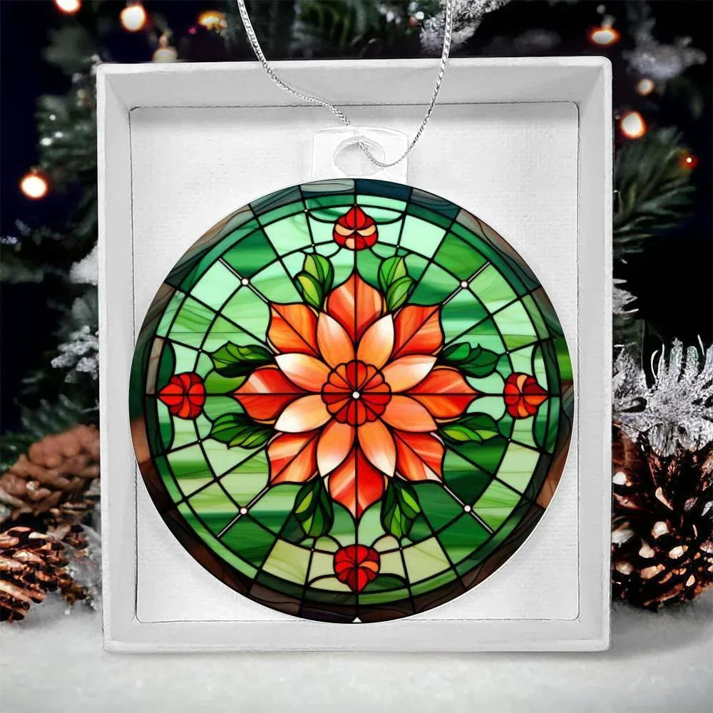 Poinsettia Acrylic Keepsake Christmas Ornament Suncatcher