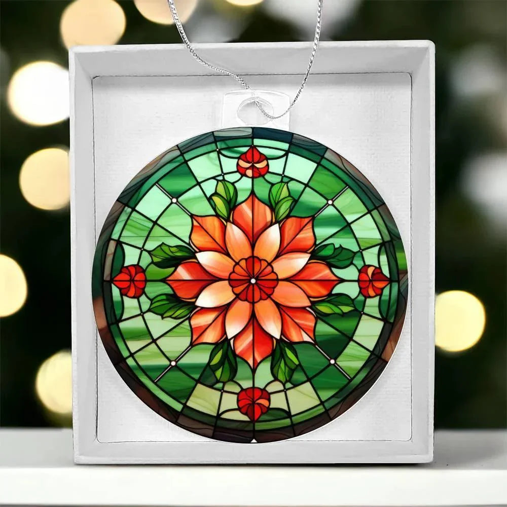 Poinsettia Acrylic Keepsake Christmas Ornament Suncatcher