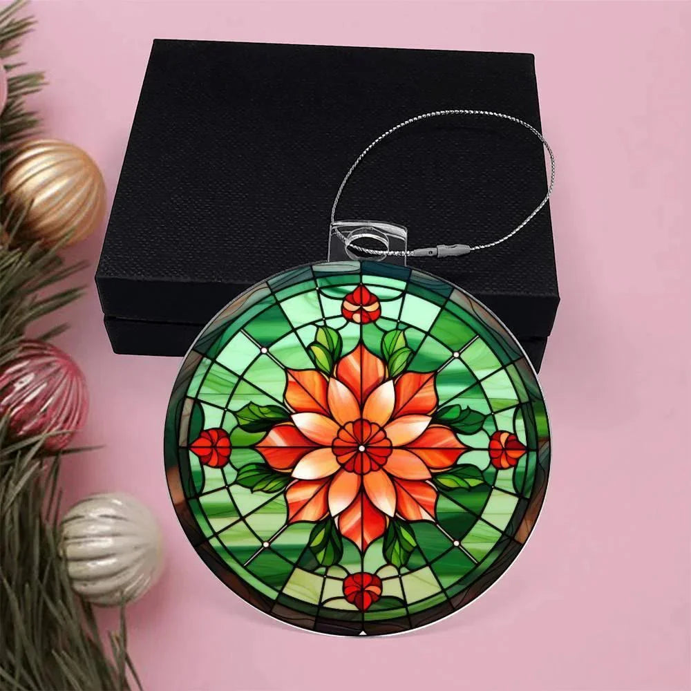 Poinsettia Acrylic Keepsake Christmas Ornament Suncatcher