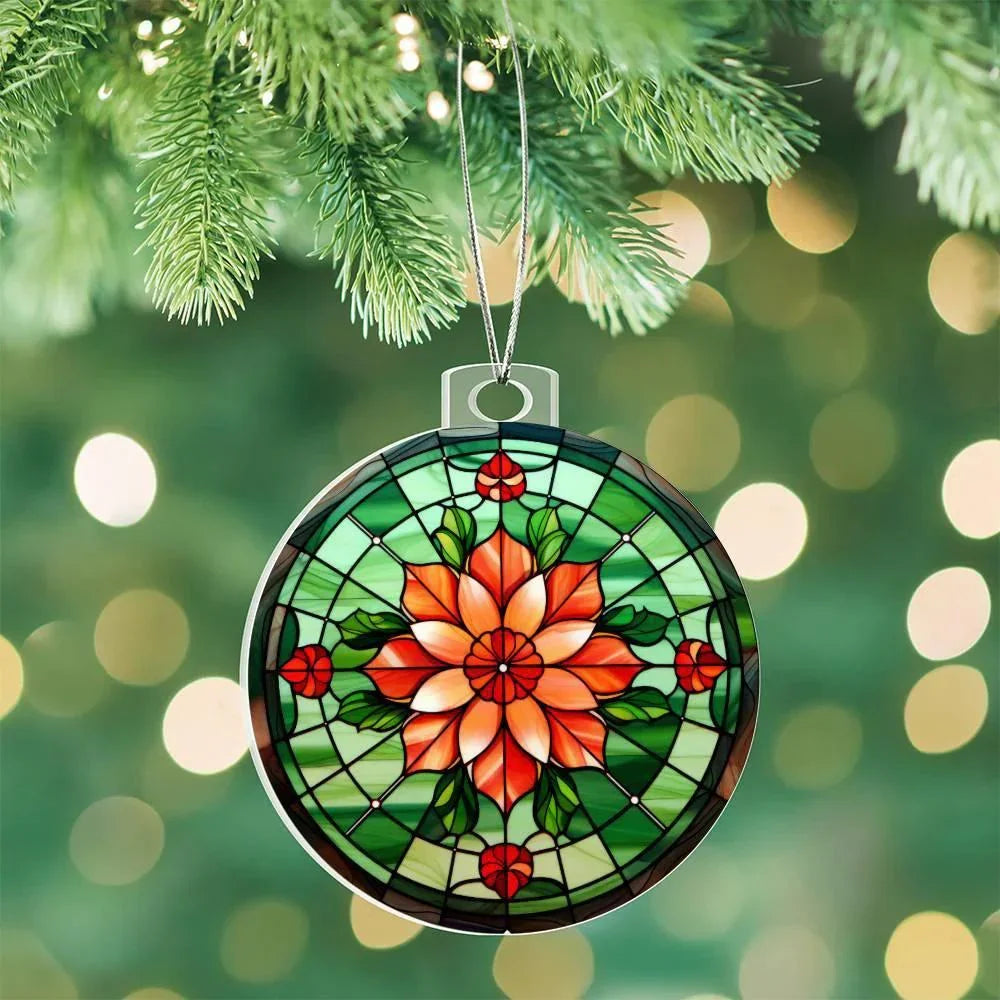 Poinsettia Acrylic Keepsake Christmas Ornament Suncatcher