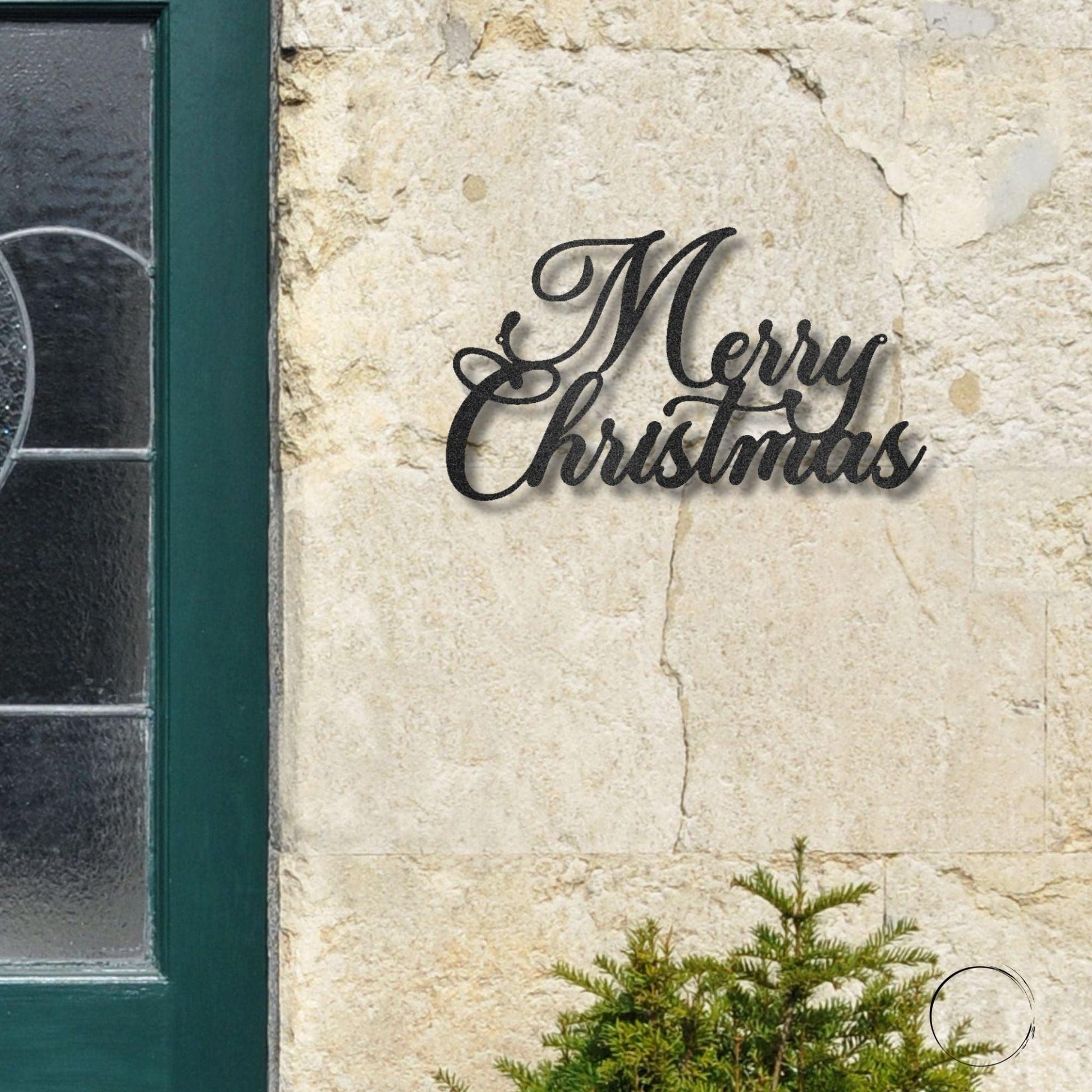 Merry Christmas Script Lettering Metal Wall Sign - Mallard Moon Gift Shop