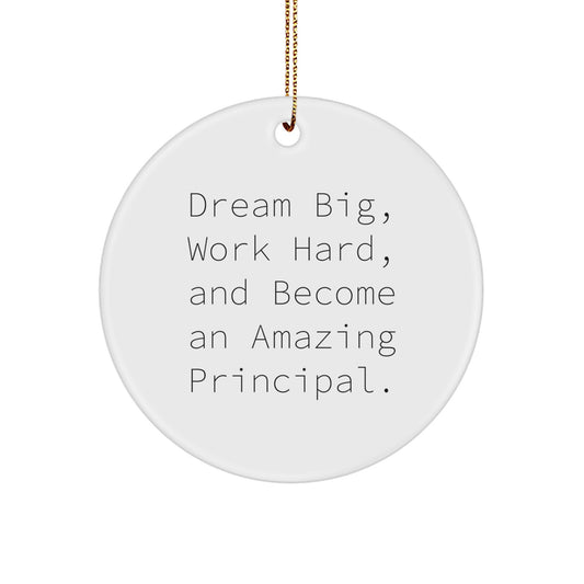 Principal Gifts from Friends: Inspirational Circle Ornament for Christmas - 'Dream Big, Work Hard, And Become An Amazing Principal.'