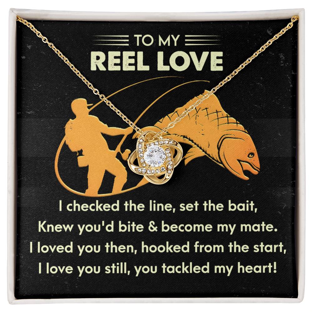 To My Reel Love - Gift for Soulmate - Tackled My Heart - Fishing Themed Message Card with Love Knot Pendant Necklace - Mallard Moon Gift Shop