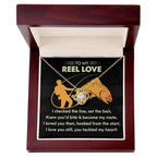 To My Reel Love - Gift for Soulmate - Tackled My Heart - Fishing Themed Message Card with Love Knot Pendant Necklace