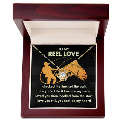 To My Reel Love - Gift for Soulmate - Tackled My Heart - Fishing Themed Message Card with Love Knot Pendant Necklace - Mallard Moon Gift Shop